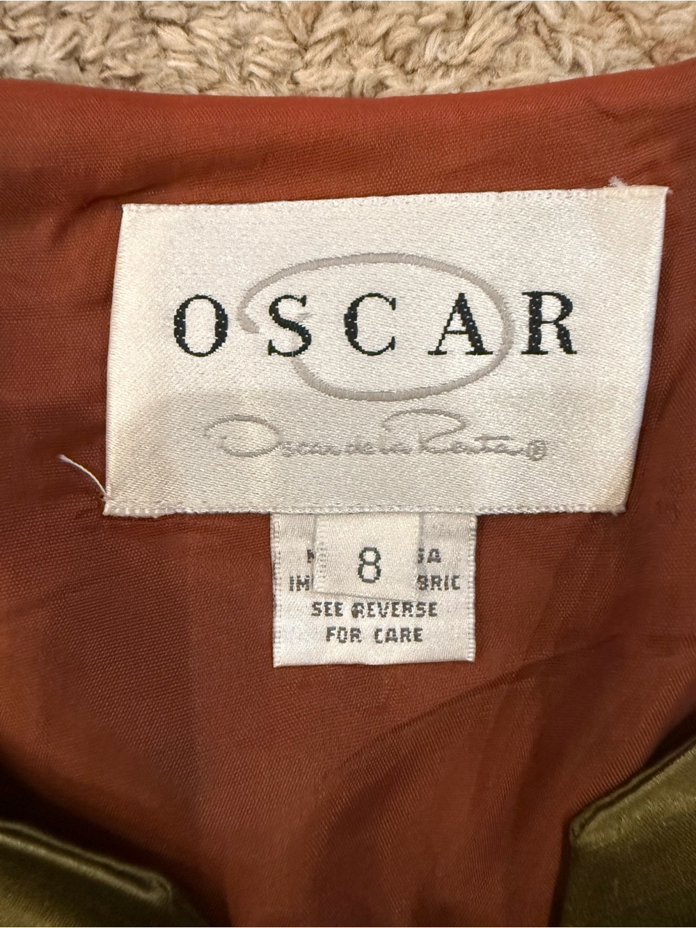 Vintage Oscar de la Renta Olive Green 100% Silk Jacket - Picture 3 of 5